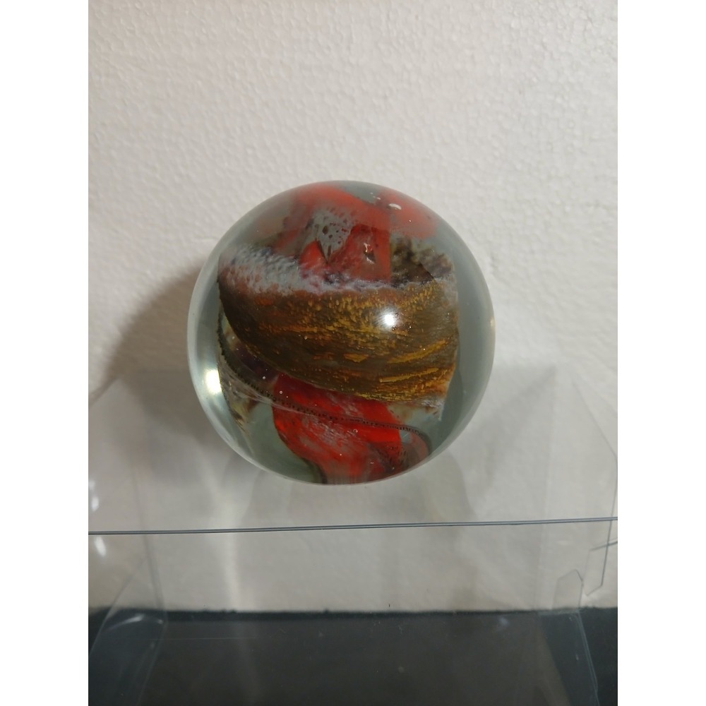 Vintage Art Glass Paperweight Sphere Multicolor Spiral Spatter
